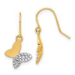 14K Two-Tone Gold Diamond-cut Butterfly Dangle Earrings