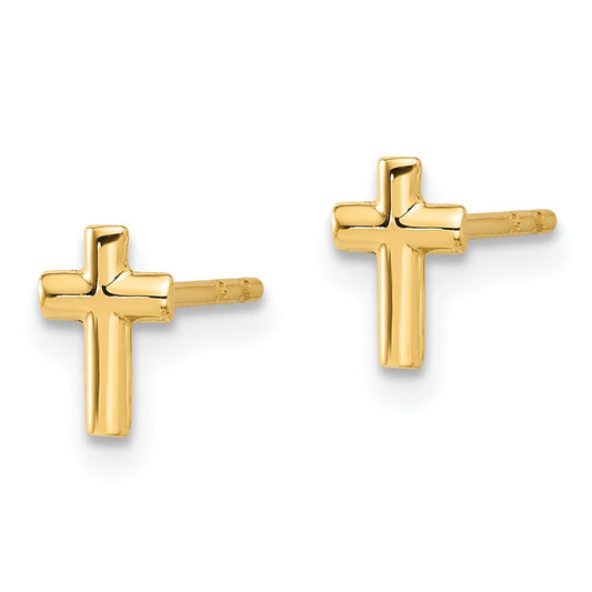 14K Yellow Gold Polished Cross Post Earrings