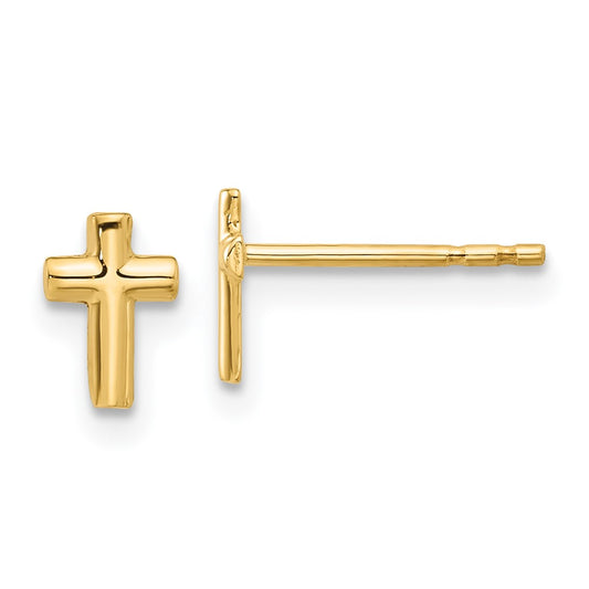 14K Yellow Gold Polished Cross Post Earrings