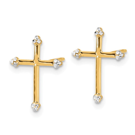 14K Two-Tone Gold Diamond-cut Cross Post Earrings