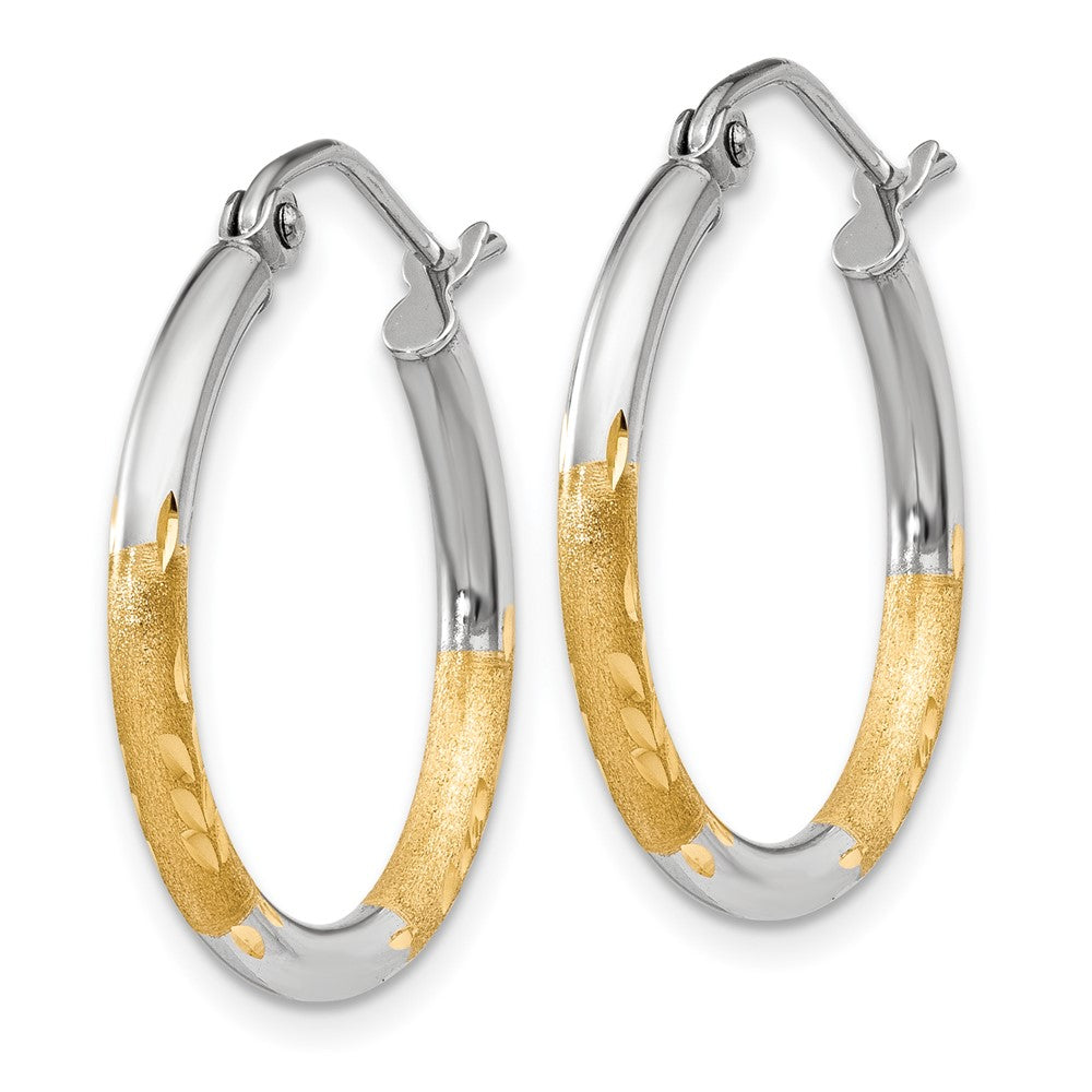 14K Two-Tone Gold 2mm Satin and Polished Diamond-cut Hoop Earrings