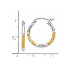 14K Two-Tone Gold 2mm Satin and Polished Diamond-cut Hoop Earrings