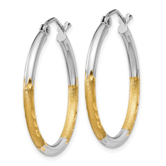 14K Two-Tone Gold 2mm Satin and Polished Diamond-cut Hoop Earrings