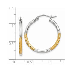 14K Two-Tone Gold 2mm Satin and Polished Diamond-cut Hoop Earrings