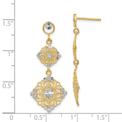 14K Two-Tone Gold Diamond-cut Filigree Dangle Earrings