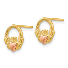 14K Two-Tone Gold Claddagh Post Earrings