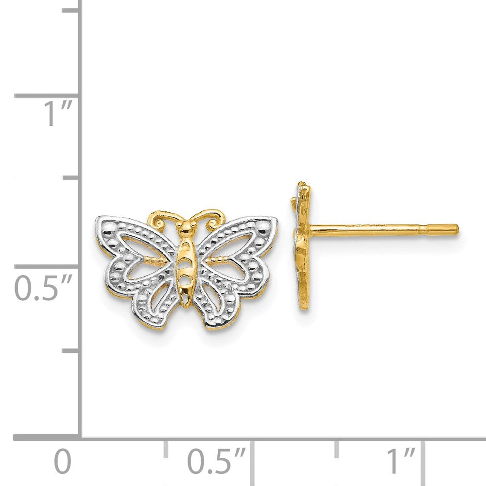 14K Two-Tone Gold Butterfly Post Earrings