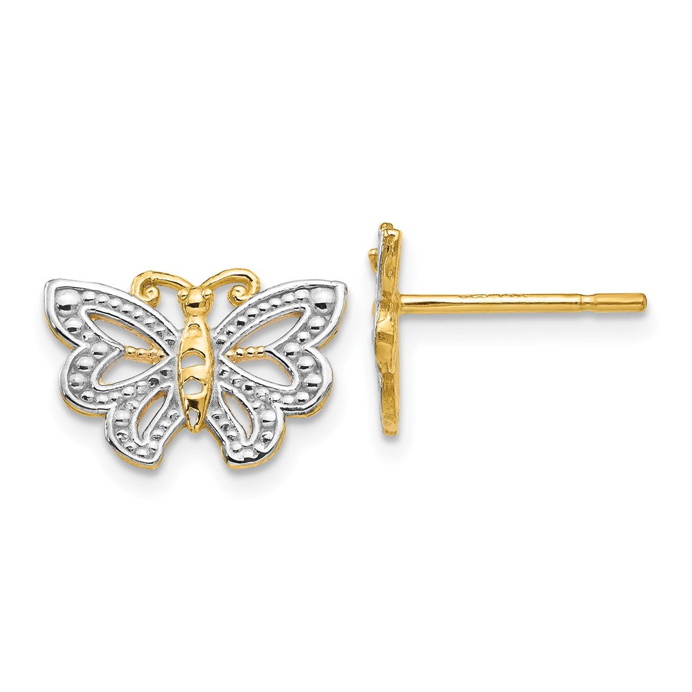 14K Two-Tone Gold Butterfly Post Earrings