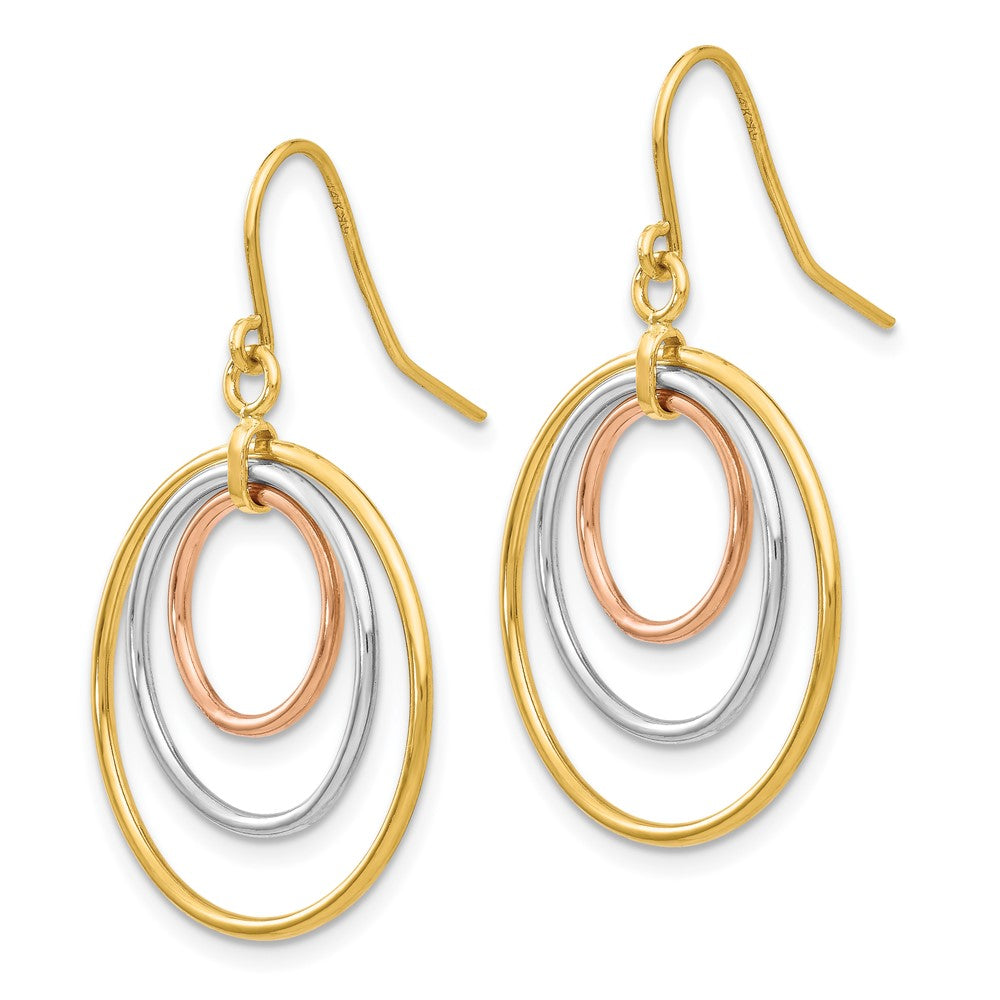 14K Tri-Color Gold Circle Dangle Earrings