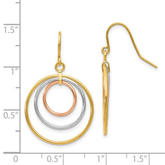 14K Tri-Color Gold Circle Dangle Earrings