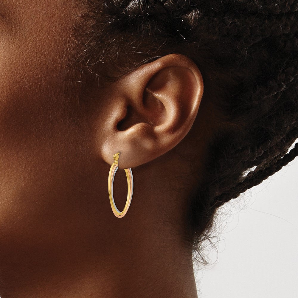 14K Tri-Color Gold Hoop Earrings