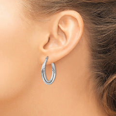 14K White Gold Diamond-cut Polished Oval Hoop Earrings