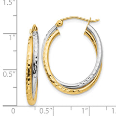 14K Two-Tone Gold Diamond-cut Polished Oval Hoop Earrings