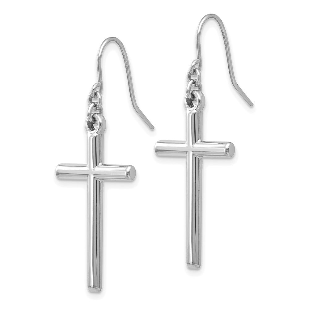 14K White Gold Hollow Cross Dangle Earrings