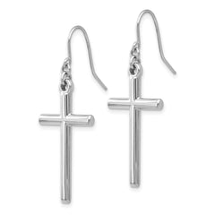 14K White Gold Hollow Cross Dangle Earrings