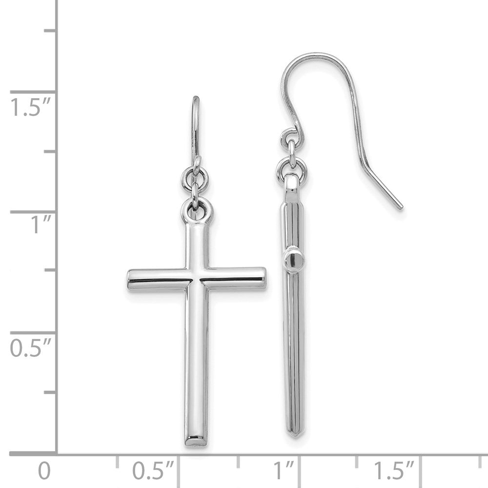 14K White Gold Hollow Cross Dangle Earrings