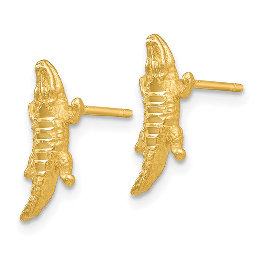 14K Yellow Gold Diamond-cut Alligator Earrings