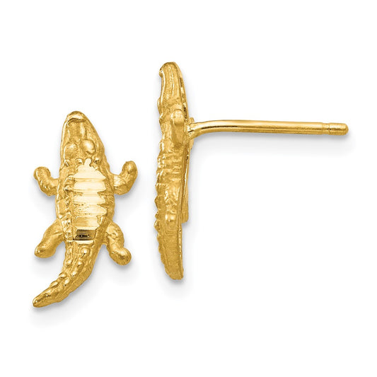 14K Yellow Gold Diamond-cut Alligator Earrings