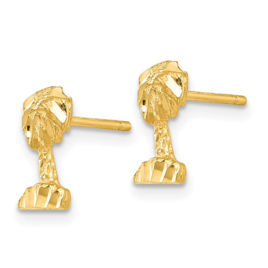 14K Yellow Gold Diamond-cut Palm Tree Earrings