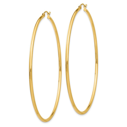 14K Yellow Gold Polished 2x70mm Tube Hoop Earrings