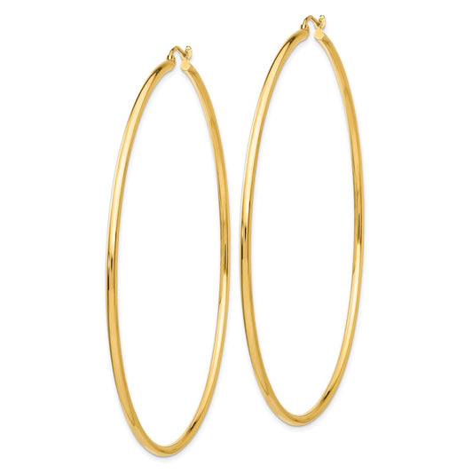 14K Yellow Gold Polished 2x75mm Tube Hoop Earrings