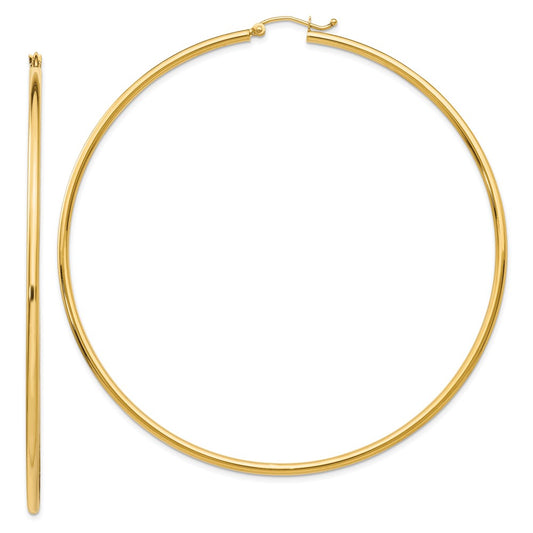 14K Yellow Gold Polished 2x75mm Tube Hoop Earrings