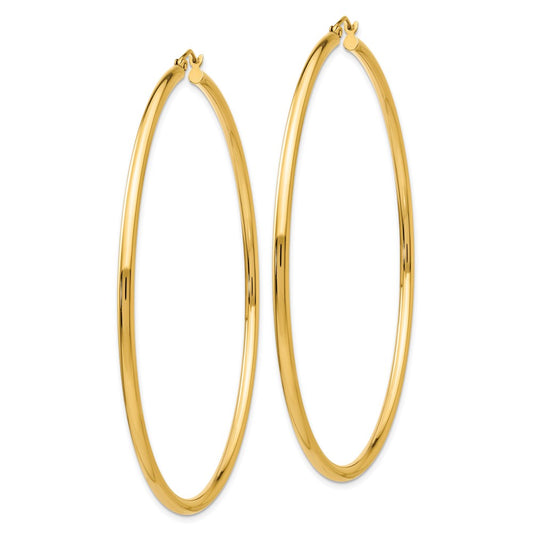 14K Yellow Gold Polished 2.25x70mm Tube Hoop Earrings