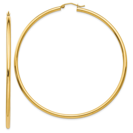 14K Yellow Gold Polished 2.25x70mm Tube Hoop Earrings