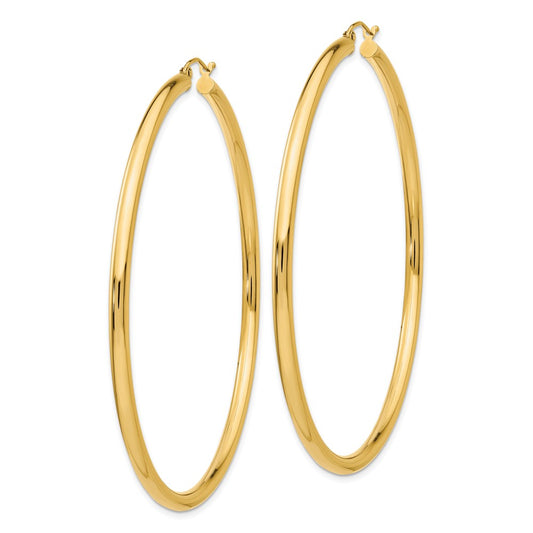 14K Yellow Gold Polished 3x70mm Tube Hoop Earrings