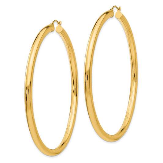 14K Yellow Gold Polished 4x70mm Tube Hoop Earrings