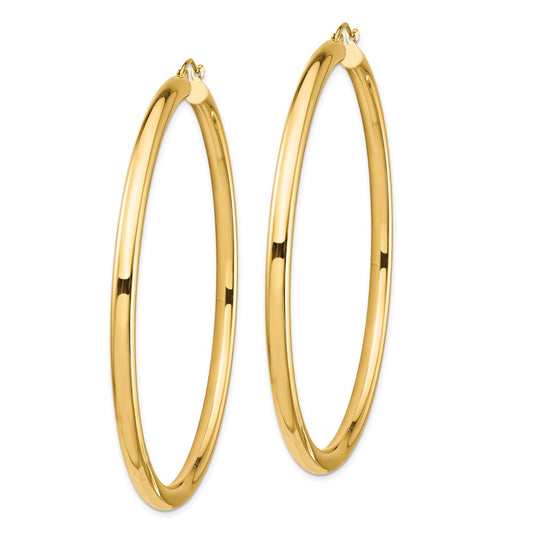 14K Yellow Gold Polished 4x70mm Lightweight Tube Hoop Earrings