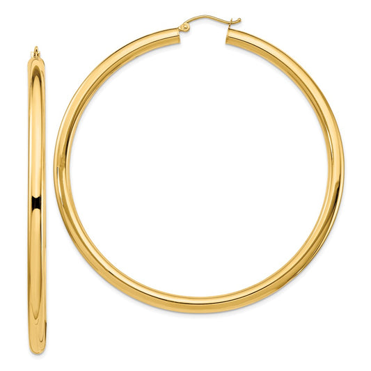 14K Yellow Gold Polished 4x70mm Lightweight Tube Hoop Earrings