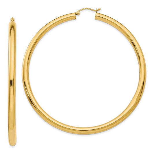 14K Yellow Gold Polished 4x70mm Tube Hoop Earrings