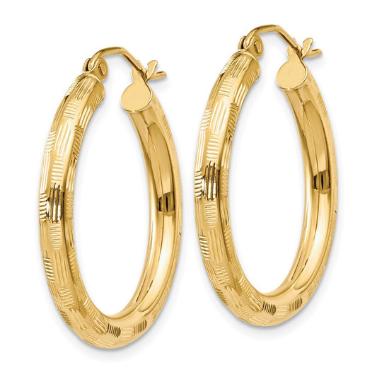 14K Yellow Gold Diamond-cut Hoop Earrings