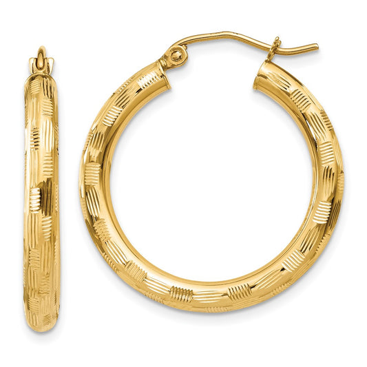 14K Yellow Gold Diamond-cut Hoop Earrings