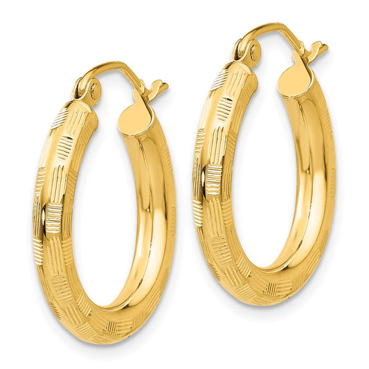 14K Yellow Gold Diamond-cut Hoop Earrings