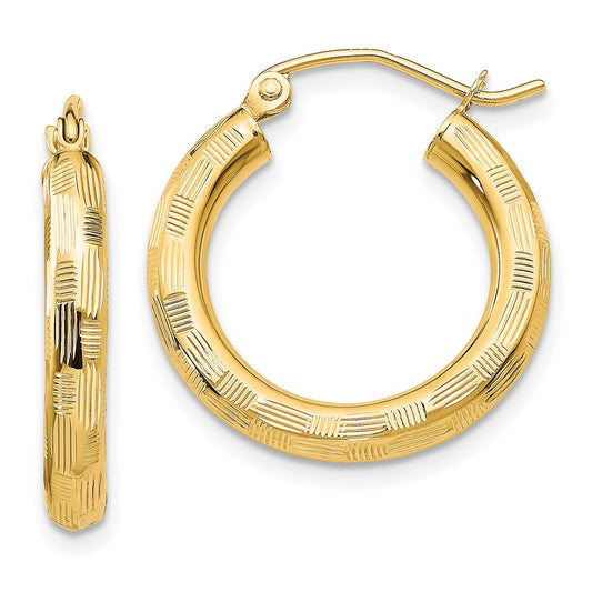 14K Yellow Gold Diamond-cut Hoop Earrings