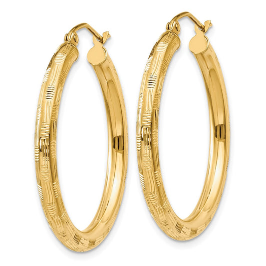 14K Yellow Gold Diamond-cut Hoop Earrings