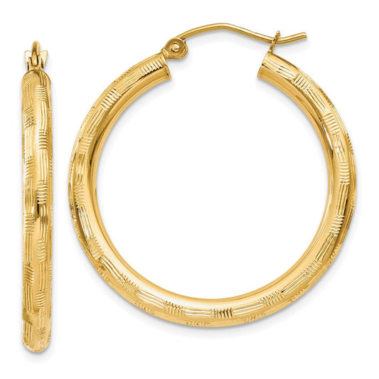 14K Yellow Gold Diamond-cut Hoop Earrings