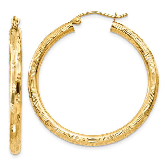 14K Yellow Gold Diamond-cut Hoop Earrings