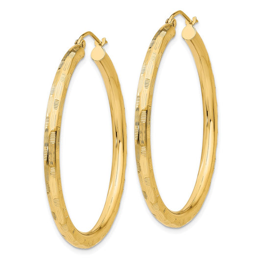 14K Yellow Gold Diamond-cut Hoop Earrings