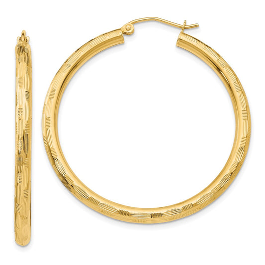 14K Yellow Gold Diamond-cut Hoop Earrings