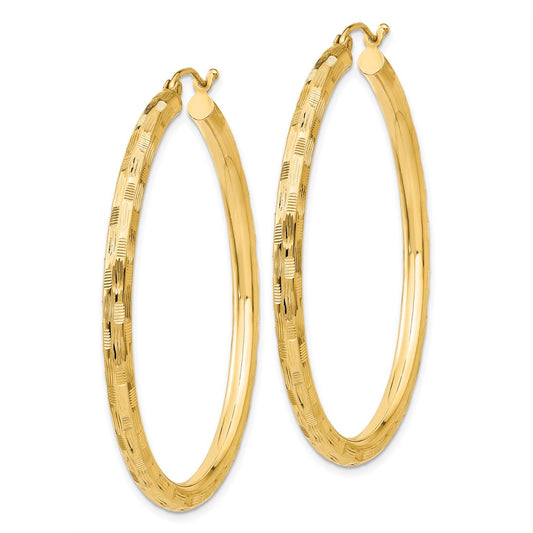 14K Yellow Gold Diamond-cut Hoop Earrings