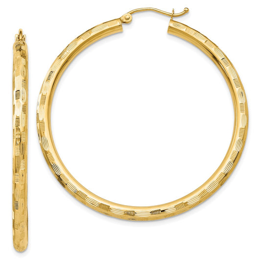 14K Yellow Gold Diamond-cut Hoop Earrings