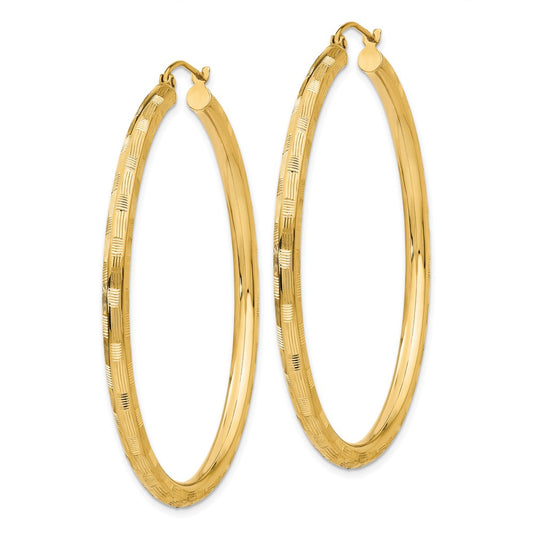 14K Yellow Gold Diamond-cut Hoop Earrings