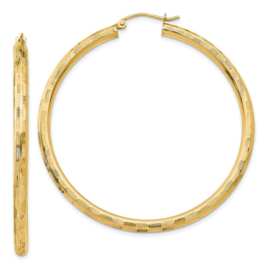 14K Yellow Gold Diamond-cut Hoop Earrings