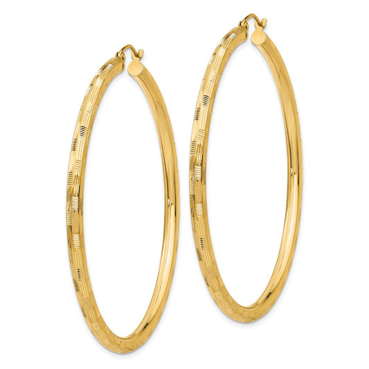 14K Yellow Gold Diamond-cut Hoop Earrings