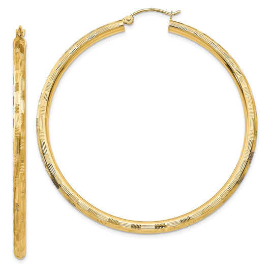 14K Yellow Gold Diamond-cut Hoop Earrings