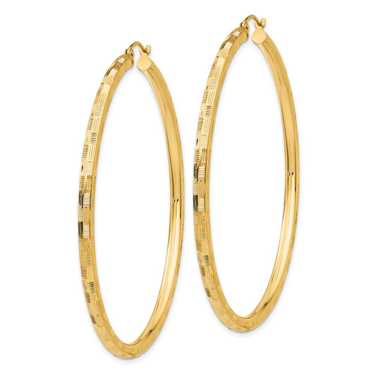 14K Yellow Gold Diamond-cut Hoop Earrings