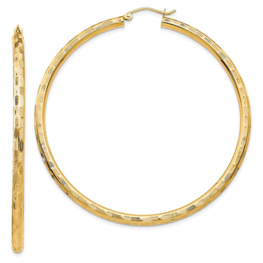 14K Yellow Gold Diamond-cut Hoop Earrings